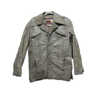 Pioneer Wear Jacket Cowboy Gray Leather Size 40 Men's Medium Western Yoked Retro